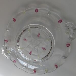 Vintage Multi-Colored Pressed Glass 10.5" Handled Cake Serving Plate
